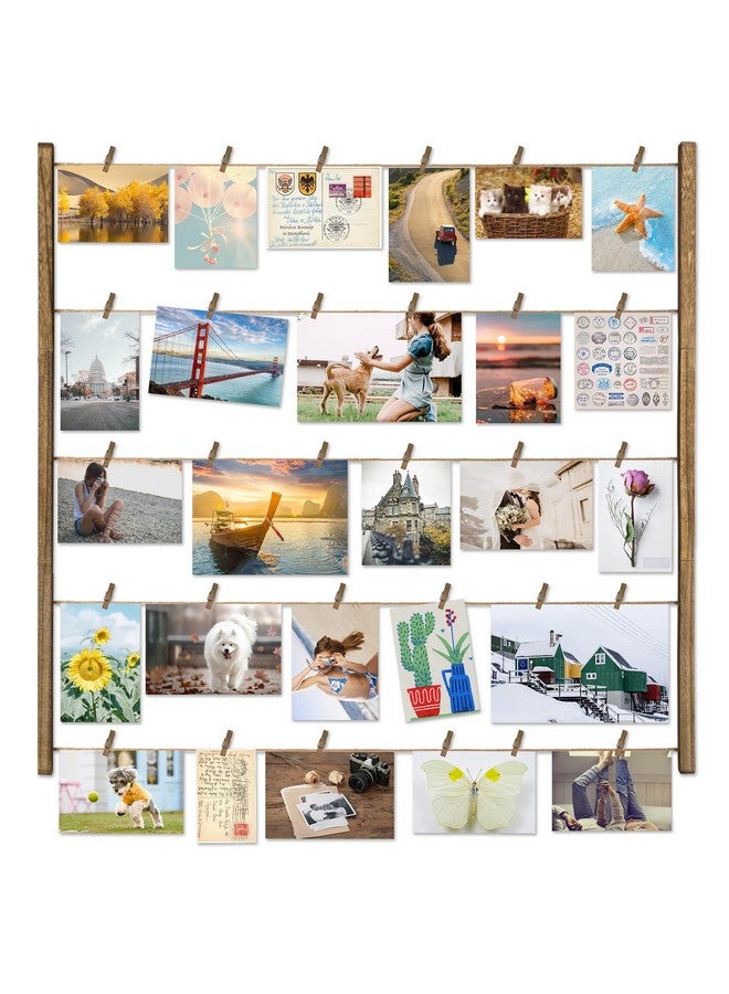 Love-KANKEI Love-KANKEI Wood Picture Photo Frame for Wall Decor 26×29 inch with 30 Clips and Adjustable Twines Collage Artworks Prints Multi Pictures Organizer and Hanging Display Frames Gift Carbonized Black