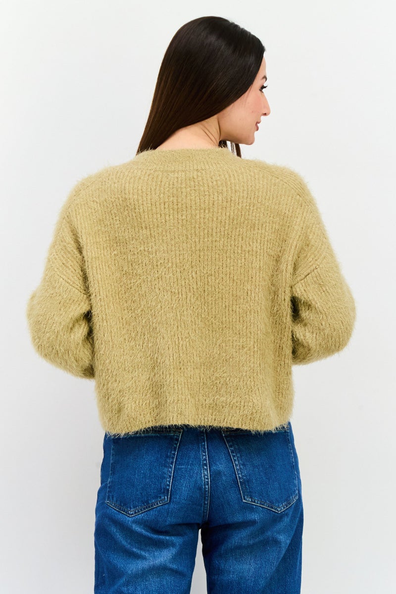 BCBGeneration Women Crew Neck Textured Sweater, Dark Beige - Image 3