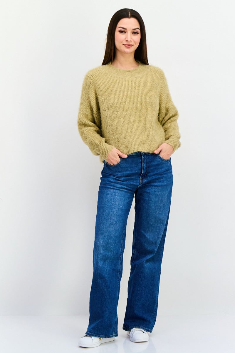 BCBGeneration Women Crew Neck Textured Sweater, Dark Beige - Image 4