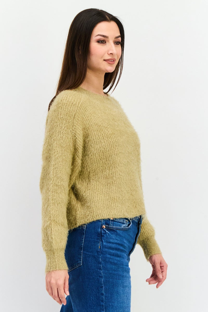 BCBGeneration Women Crew Neck Textured Sweater, Dark Beige - Image 2