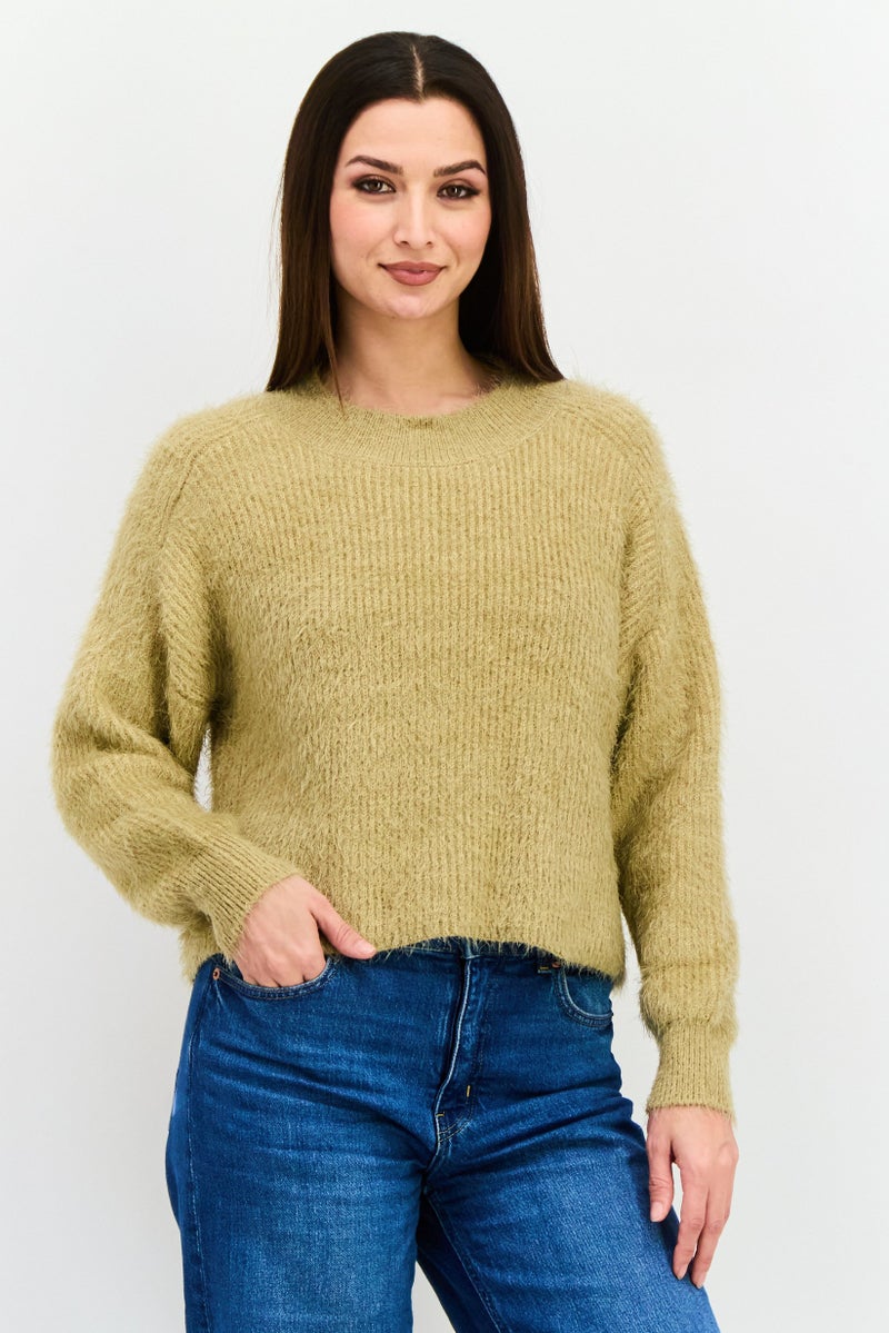 BCBGeneration Women Crew Neck Textured Sweater, Dark Beige - Image 1