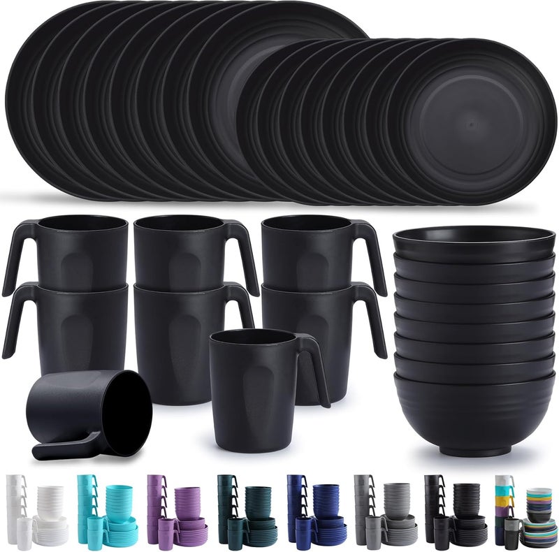 Kyraton Plastic Dinnerware Sets of 32 Pieces, Unbreakable And Reusable Light Weight Plates Mugs Bowls Dishes Easy to Carry And Clean Microwave Safe BPA Free Dishwasher Safe Service For 8 - Image 1