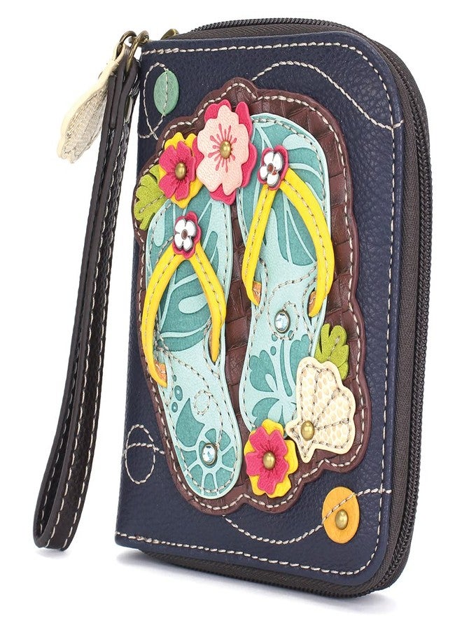 CHALA Zip Around Wallet, Wristlet, 8 Credit Card Slots, Sturdy Pu Leather - Flip Flop - Navy - Image 2