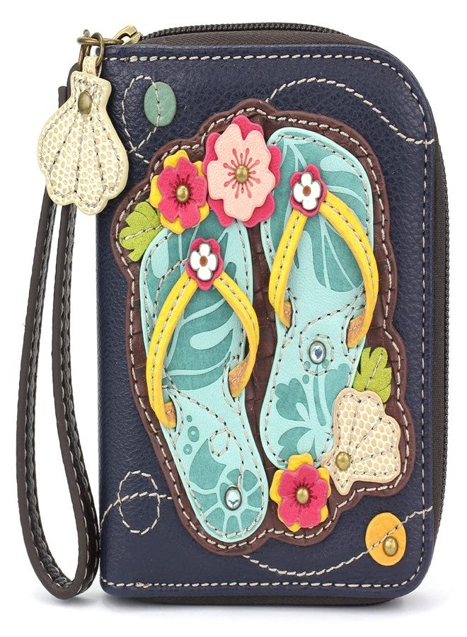 CHALA Zip Around Wallet, Wristlet, 8 Credit Card Slots, Sturdy Pu Leather - Flip Flop - Navy - Image 1