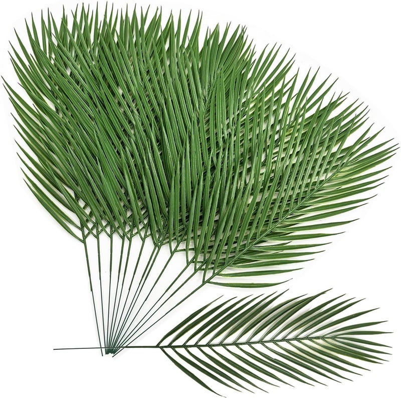 LOVENIMEN Artificial Palm Leaves Stems Greenery Tropical Palm Leaves 12 Pcs, Faux Monstera Plants for Palm Sunday Flower Arrangement Home Kitchen Table Decor, Wedding Birthday Party Indoor Outdoor Decoration - Image 1
