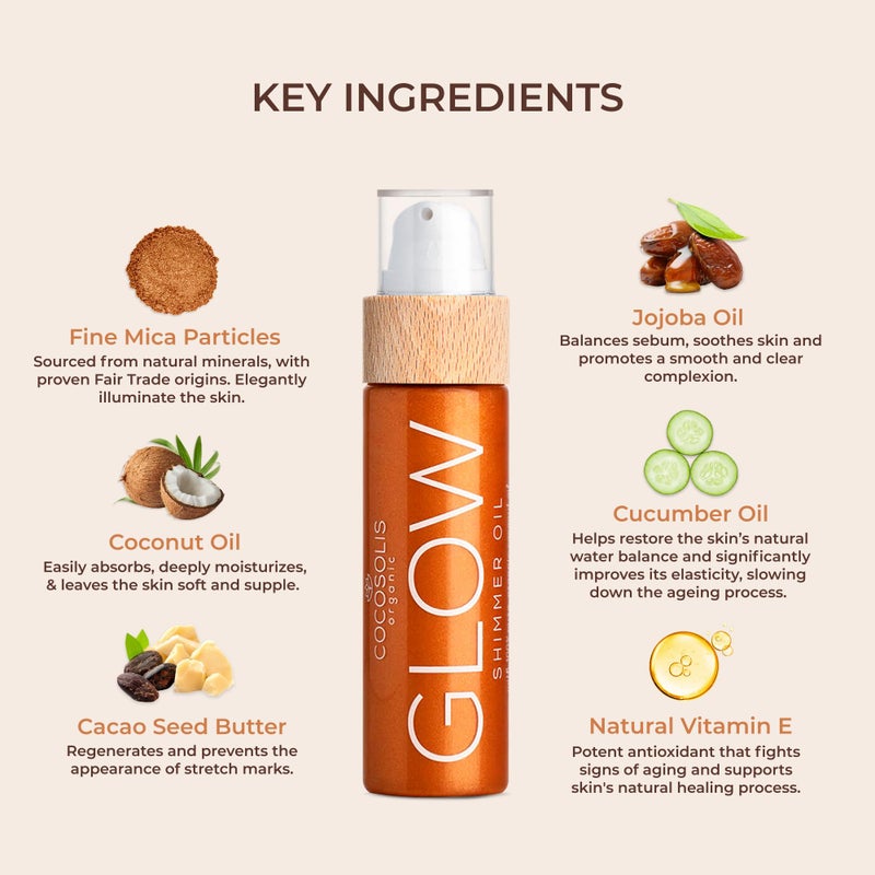 COCOSOLIS GLOW Shimmer Oil | Illuminizing Natural Dry Oil With Shiny Particles | Leaves The Skin Glowing & Enhances a Golden Tan | Gives a Luxurious Feel to Your Skin | 110ml - Image 4