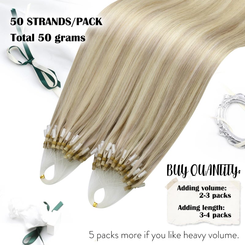 Moresoo Microlink Hair Extensions Human Hair Ash Blonde Highlight Bleach Blonde Hair Extensions Human Hair Micro Ring Extensions for Any Style 50G/50S 14In - Image 2
