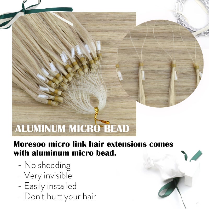 Moresoo Microlink Hair Extensions Human Hair Ash Blonde Highlight Bleach Blonde Hair Extensions Human Hair Micro Ring Extensions for Any Style 50G/50S 14In - Image 3