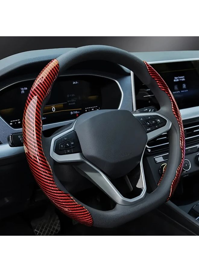 Non Slip Carbon Fiber Steering Wheel Covers 2pcs Set Blue Fit 15 Inch Wheel - Image 4