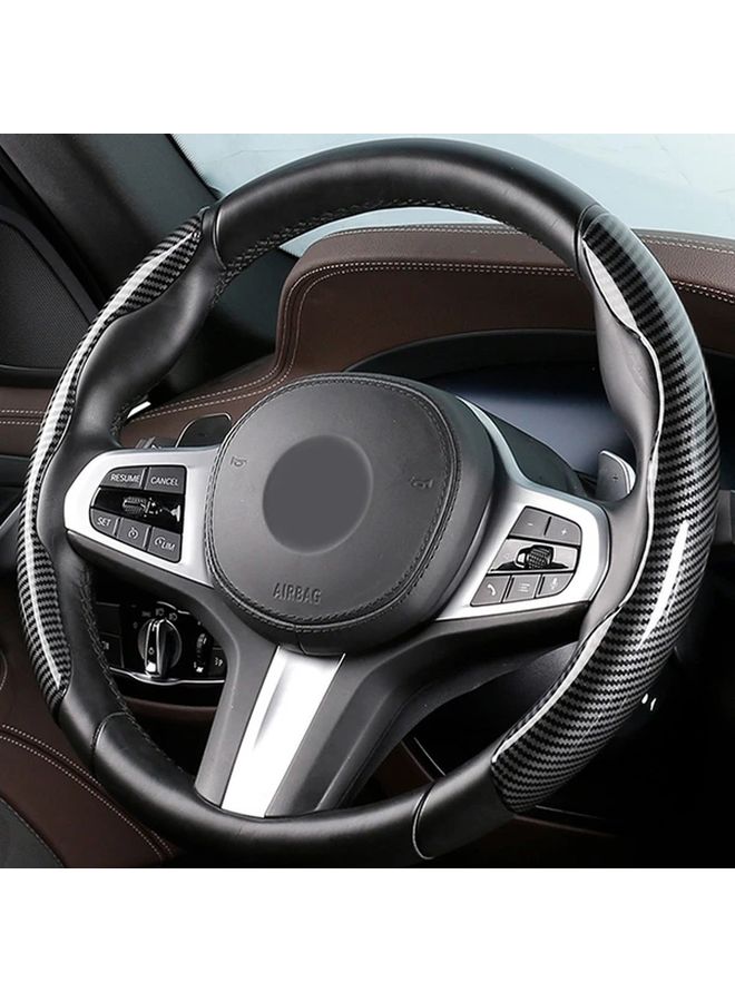 Non Slip Carbon Fiber Steering Wheel Covers 2pcs Set Blue Fit 15 Inch Wheel - Image 1