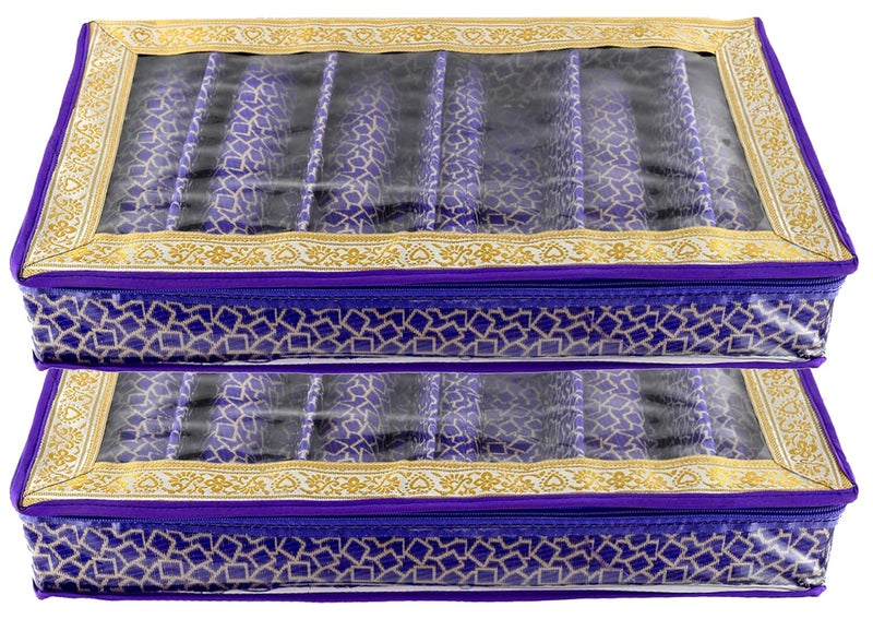 Kuber Industries Kuber Industries Square Design Brocade Hardboard 2 Pieces Six Rod Bangle Box (Purple) -CTKTC38879  - Image 1