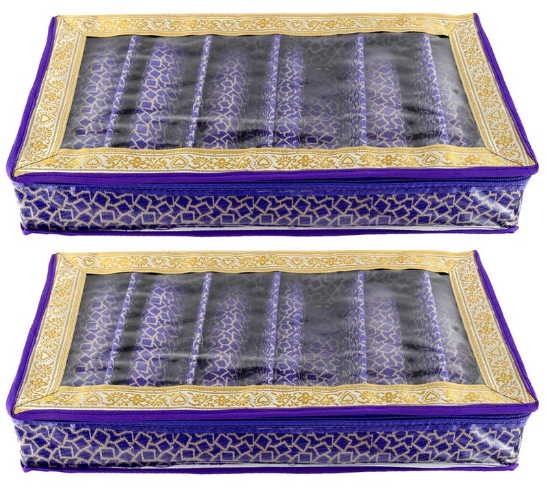 Kuber Industries Kuber Industries Square Design Brocade Hardboard 2 Pieces Six Rod Bangle Box (Purple) -CTKTC38879  - Image 2