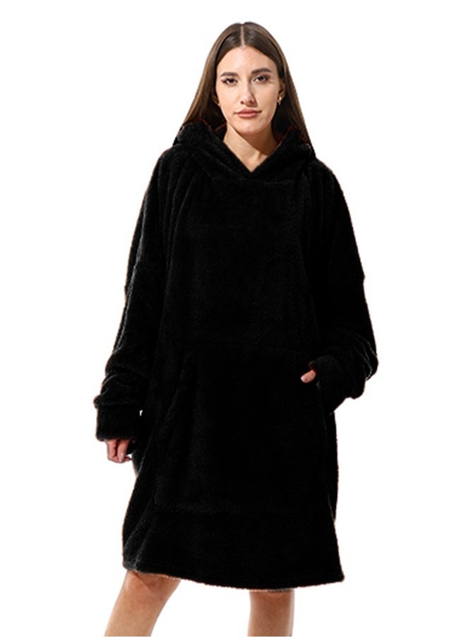 snooze Snooze, Over-sized Wearable Blanket with Hodi, Black  - Image 3