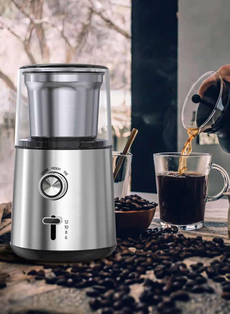 سيتا المطحنة الكهربائية القابلة للتعديل للقهوة، مطحنة حبوب القهوة، مطحنة التوابل، مطحنة الإسبريسو، مطحنة الأعشاب، تصل إلى 12 كوبًا، مع شفرتين من الفولاذ المقاوم للصدأ، وعاء قابل للإزالة - Image 2