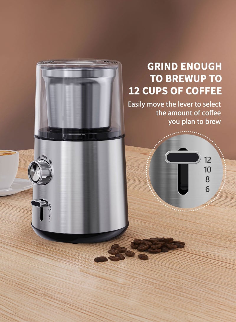 سيتا المطحنة الكهربائية القابلة للتعديل للقهوة، مطحنة حبوب القهوة، مطحنة التوابل، مطحنة الإسبريسو، مطحنة الأعشاب، تصل إلى 12 كوبًا، مع شفرتين من الفولاذ المقاوم للصدأ، وعاء قابل للإزالة - Image 4