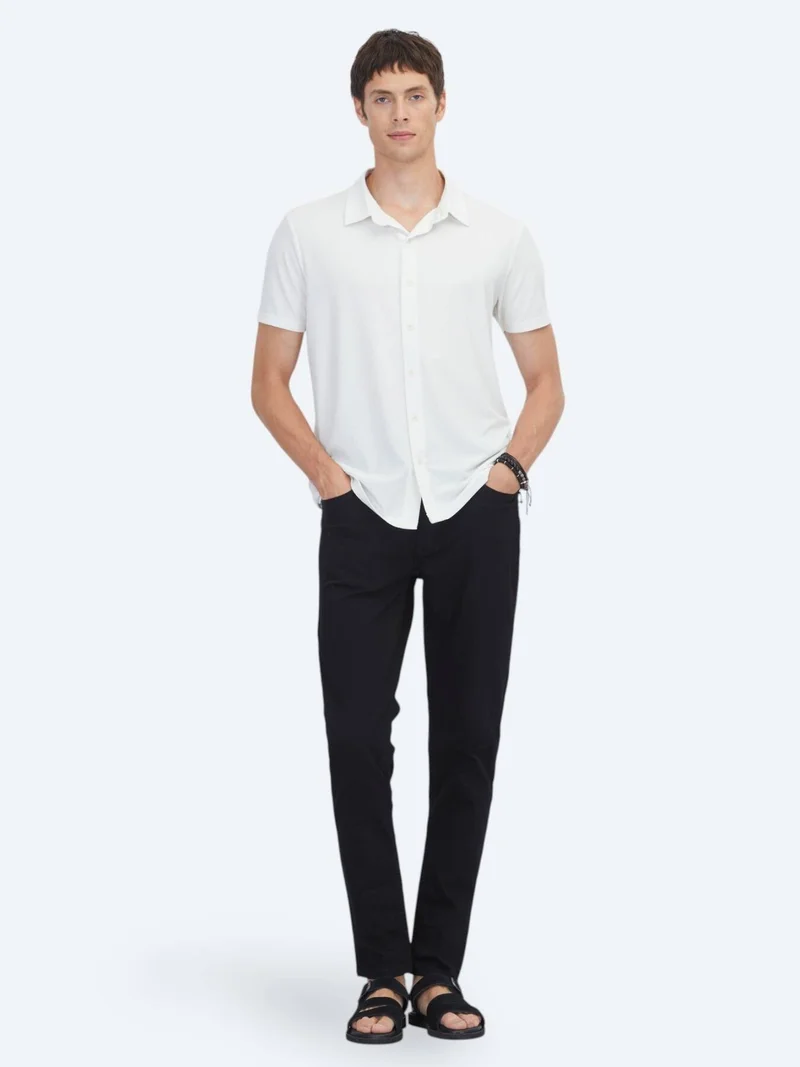 Kip White Striped Regular Fit Short Knitting Casual Shirt