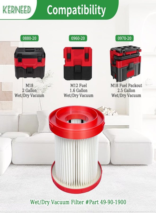 Kerneed 4 Pack 49-90-1900 HEPA Filter Compatible with Milwaukee Cordless M18 Vacuum 0780-20 0880-20, with 8 Foam Sleeve Filters & 1 Brush - Image 2