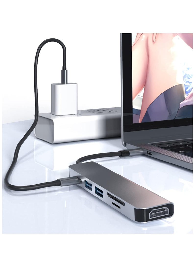 TIGER 6-in-1 USB C Hub Adapter, Multiport Docking Station with USB 3.0, USB 2.0, SD/TF Card Readers, USB-C Ports for MacBook Pro, Laptops, Smartphones & More  - Image 4
