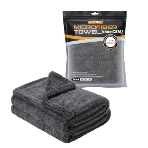 Auto Hub 1600gsm Microfiber Cloth - Dual Sided, Lint & Streak Free for Car Cleaning - Multipurpose Wash Cloth - 2pc, 60x40cm, Grey - Image 1