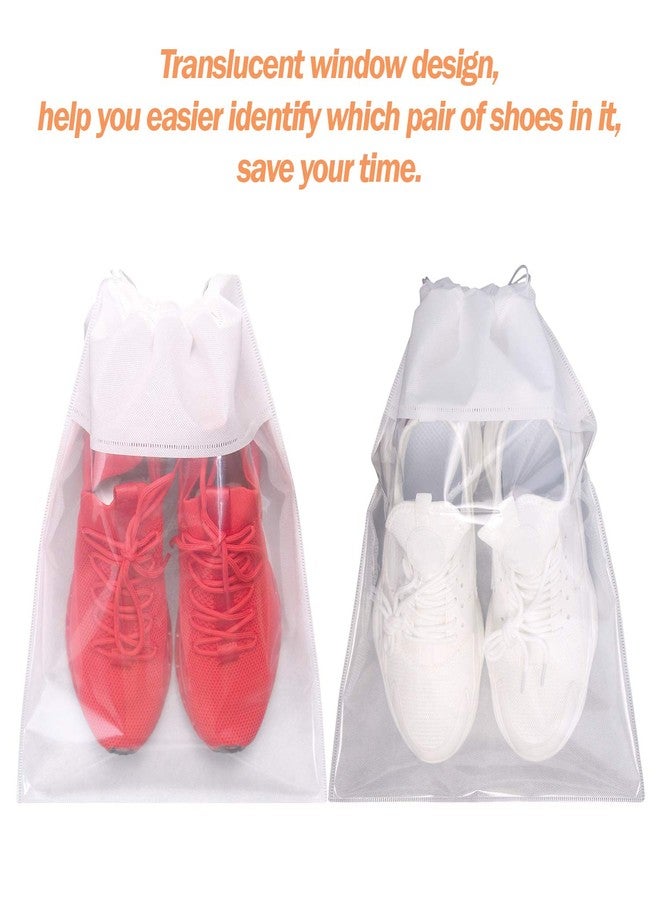 TENABORT 8 Pack Portable Shoe Bags for Travel Large Shoes Pouch Storage Organizer Clear Window with Drawstring for Men and Women White - Image 3