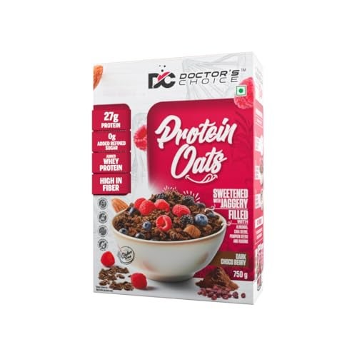 DC DOCTORS CHOICE Doctors Choice High Protein Oats 750g | 27g Protein Oatmeal | Dark Choco Berry Flavor | No Added Sugar | Gluten Free | High Fiber Healthy Breakfast Oats - Image 1