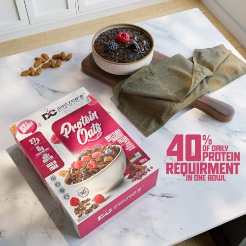 DC DOCTORS CHOICE Doctors Choice High Protein Oats 750g | 27g Protein Oatmeal | Dark Choco Berry Flavor | No Added Sugar | Gluten Free | High Fiber Healthy Breakfast Oats - Image 4