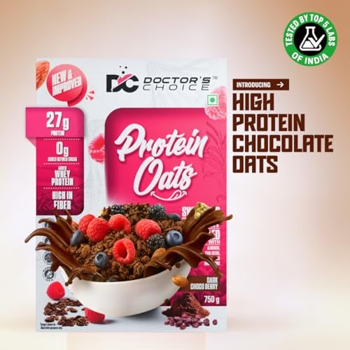 DC DOCTORS CHOICE Doctors Choice High Protein Oats 750g | 27g Protein Oatmeal | Dark Choco Berry Flavor | No Added Sugar | Gluten Free | High Fiber Healthy Breakfast Oats - Image 2