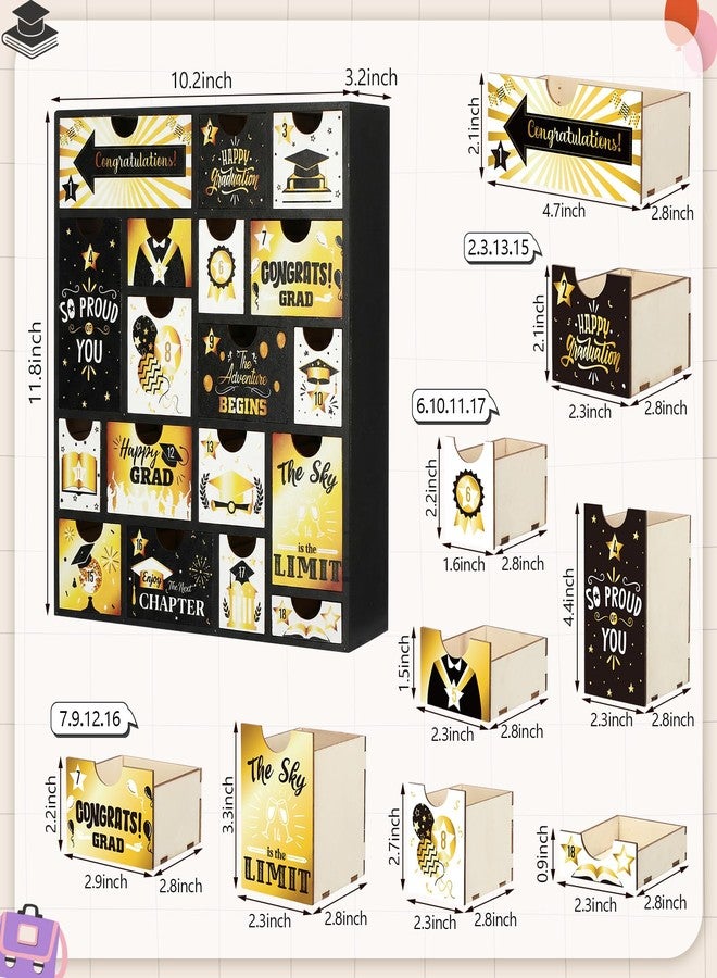 Novabright Graduation Countdown Calendar Gift Box Wooden 2026 Empty Fillable Advent Calendar with 18 Drawers Reusable Creative Surprise Gift Box for Grad, Gifts Not Included(Black Gold - Image 2