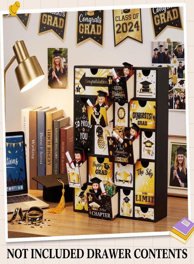 Novabright Graduation Countdown Calendar Gift Box Wooden 2026 Empty Fillable Advent Calendar with 18 Drawers Reusable Creative Surprise Gift Box for Grad, Gifts Not Included(Black Gold - Image 5