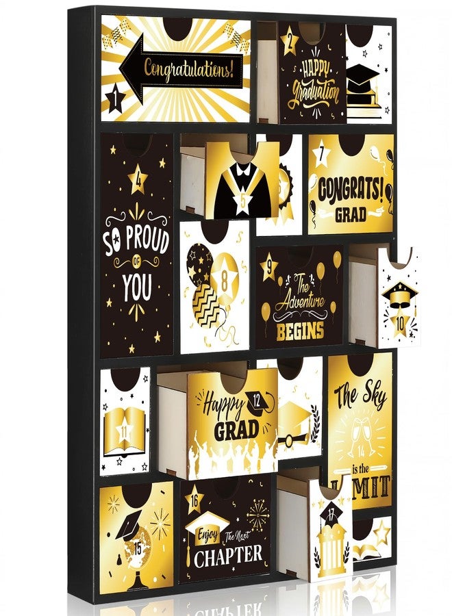 Novabright Graduation Countdown Calendar Gift Box Wooden 2026 Empty Fillable Advent Calendar with 18 Drawers Reusable Creative Surprise Gift Box for Grad, Gifts Not Included(Black Gold - Image 1