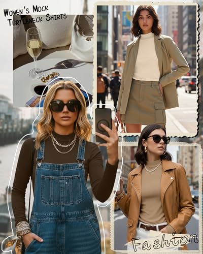 Ficerd 3 Pack Womens Mock Turtleneck Shirts Long Sleeve Mock Neck Pullover Tops Slim Fitted Stretch Undershirt Tee BlouseApricot Khaki BrownSmall - Image 3