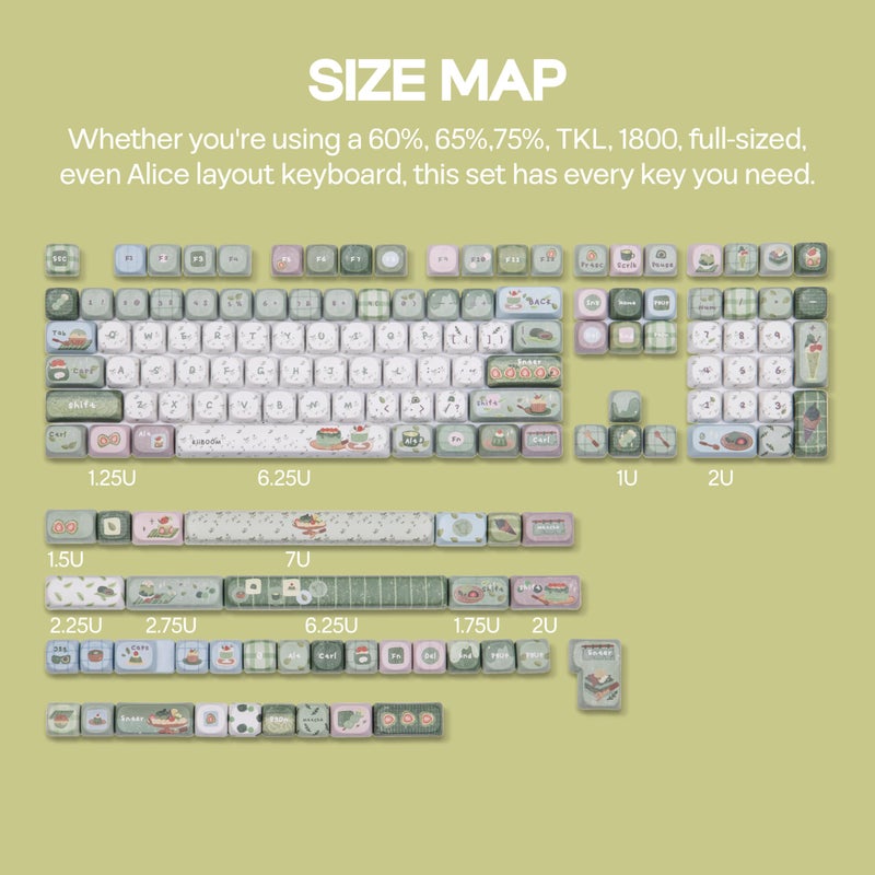 KiiBoom Sprout Picnic Keycap Set, 144 Keys MOA Profile PBT Keycaps for Mechanical Keyboard, Compatible with ANSI/ISO, 60%, 65%, 75%, TKL, Full-Sized Layout - Image 3
