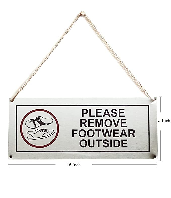 THW® Stainless Steel "PLEASE REMOVE FOOTWEAR OUTSIDE" Signage Board (5"x12") – 2-in-1 Self Adhesive & Hanging Board, Durable Sign for Offices, Homes, and Commercial Spaces - Image 2