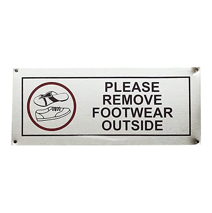 THW® Stainless Steel "PLEASE REMOVE FOOTWEAR OUTSIDE" Signage Board (5"x12") – 2-in-1 Self Adhesive & Hanging Board, Durable Sign for Offices, Homes, and Commercial Spaces - Image 3