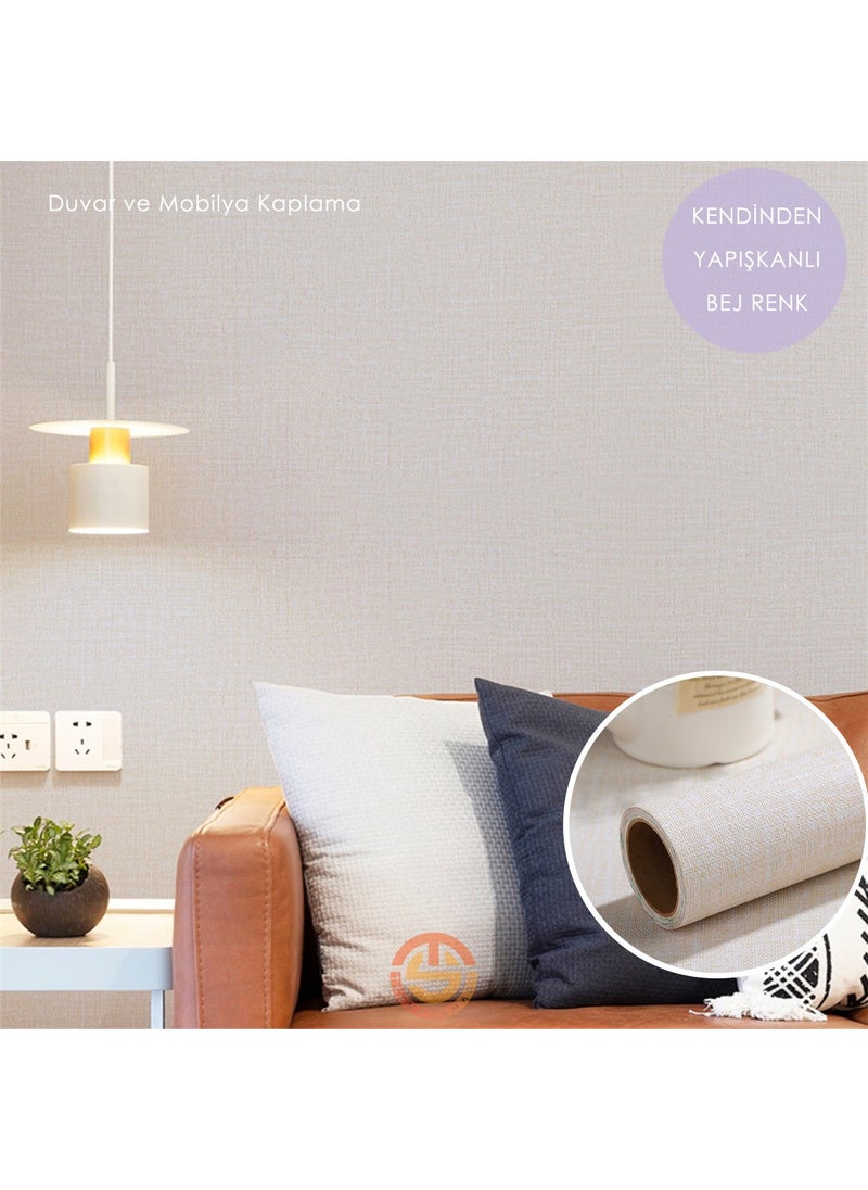 Technosmart 60 cm ×300 cm Self-Adhesive Linen Light Beige Wallpaper Kitchen Cabinet Table Covering  - Image 2