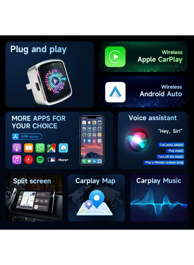 2026 جديد، محول CarPlay اللاسلكي - إصدار ميني، من السلكي إلى اللاسلكي للسيارات الأصلية. محول ثنائي الوضع للسلكي CarPlay/أندرويد أوتو، يعمل مباشرة بدون إعدادات، تحديث لاسلكي (FOTA) للهواتف Apple iPhone iOS 12 وأندرويد 11 فما فوق. - Image 2