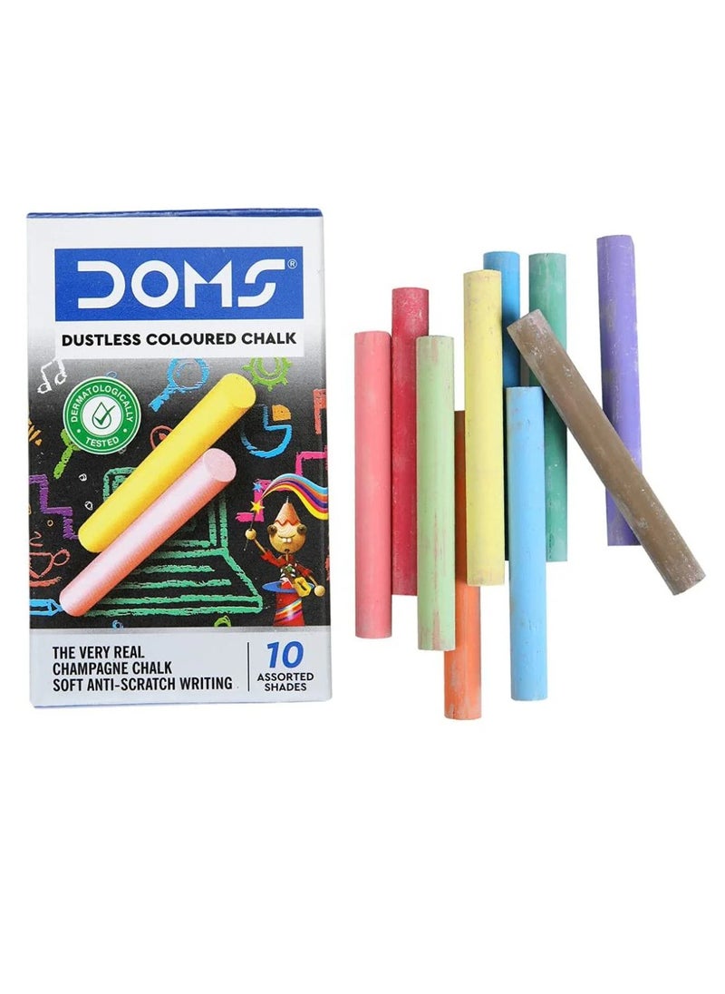 DOMS 10-Piece Dustless Chalk Multicolour  - Image 1