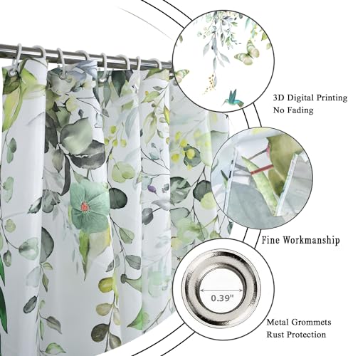 Caheansi Spring Shower Curtain, Colorful Flower Hummingbirds Butterflies Green Watercolor Leaf Botanical Bathroom Curtain Waterproof Fabric Machine Washable with Hooks, 72" Wx72 L - Image 5