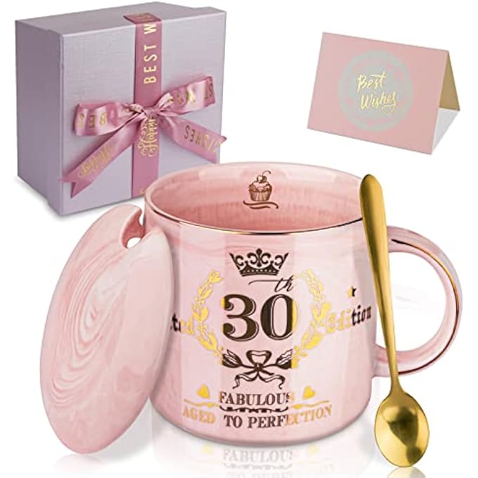 ALBISS هدايا عيد الميلاد الثلاثين للنساء، كوب عيد ميلاد رائع بطبعة محدودة سعة 14 أونصة مطبوع عليه شعار عيد الميلاد الثلاثين، هدايا عيد ميلاد عام 1994 لصديقة أو زوجة أو أخت أو زميلة عمل في سن الثلاثين، معبأ في صندوق هدايا جميل. - Image 1