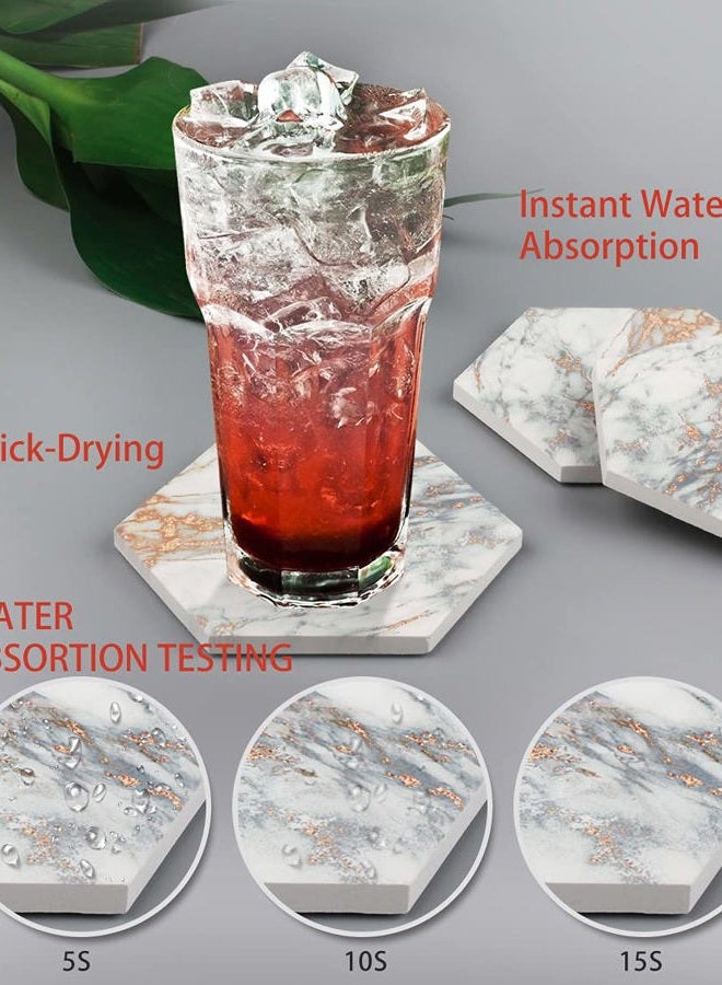 Geila Coasters for Drinks, 6pcs Coasters for Coffee Table, Marble Coasters for Drinks Absorbent with Metal Holder, Gold Cup Coasters Set Rustic Home Decor for Living Room Bar - Housewarming Gifts - Image 4