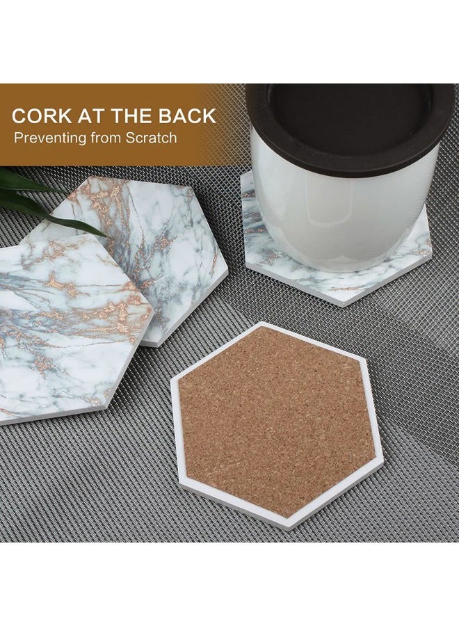 Geila Coasters for Drinks, 6pcs Coasters for Coffee Table, Marble Coasters for Drinks Absorbent with Metal Holder, Gold Cup Coasters Set Rustic Home Decor for Living Room Bar - Housewarming Gifts - Image 3