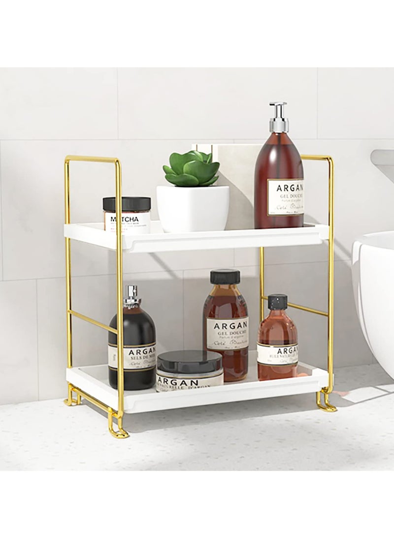 Captaintech Bathroom Countertop Organizer, 2-tier Bathroom Organizer Counter Organizer and Storage Shelf Vanity Storage Tray Skincare Organizer (Gold, White) - Image 1