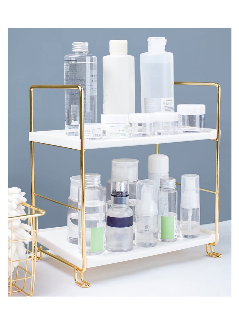 Captaintech Bathroom Countertop Organizer, 2-tier Bathroom Organizer Counter Organizer and Storage Shelf Vanity Storage Tray Skincare Organizer (Gold, White) - Image 4
