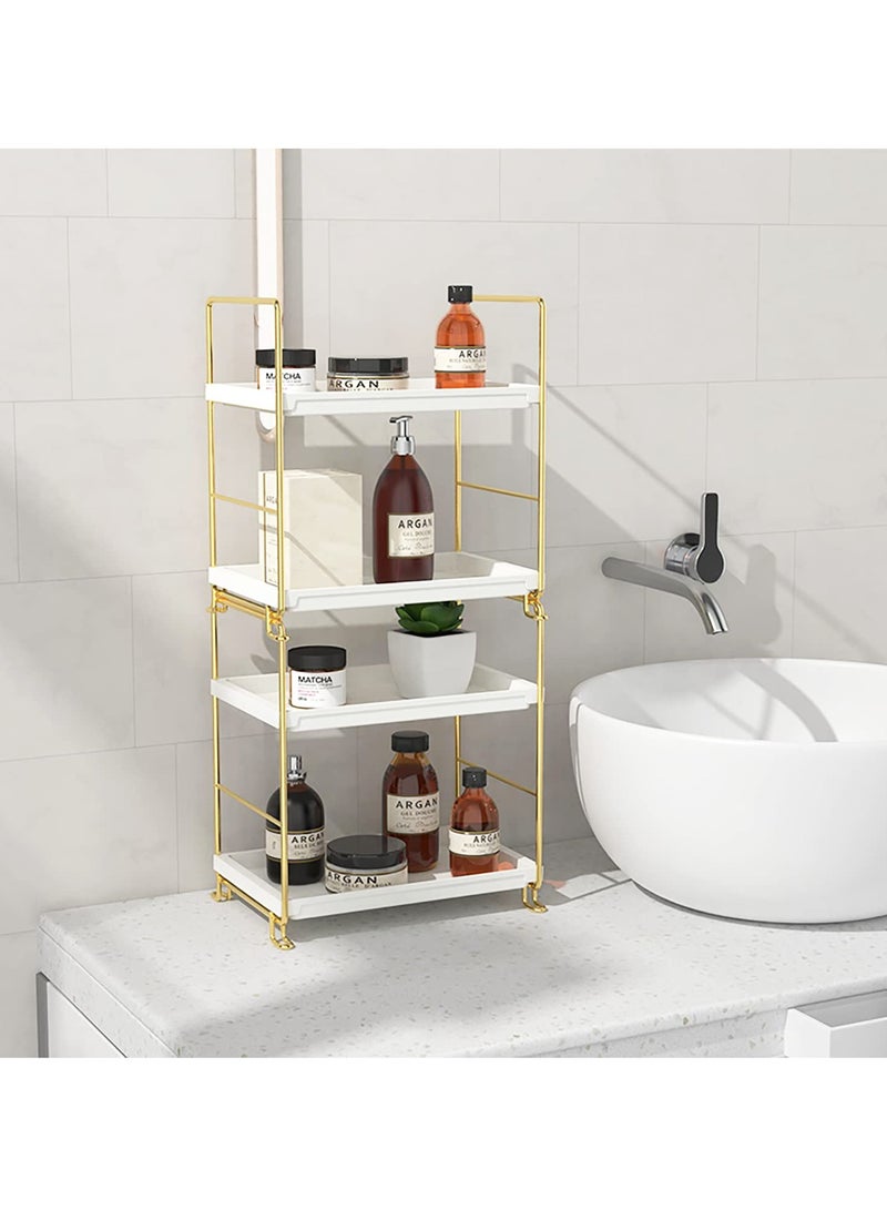 Captaintech Bathroom Countertop Organizer, 2-tier Bathroom Organizer Counter Organizer and Storage Shelf Vanity Storage Tray Skincare Organizer (Gold, White) - Image 3