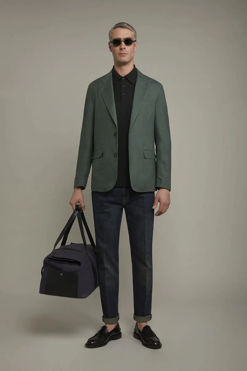 Men's single-breasted unlined linen and - LT Green