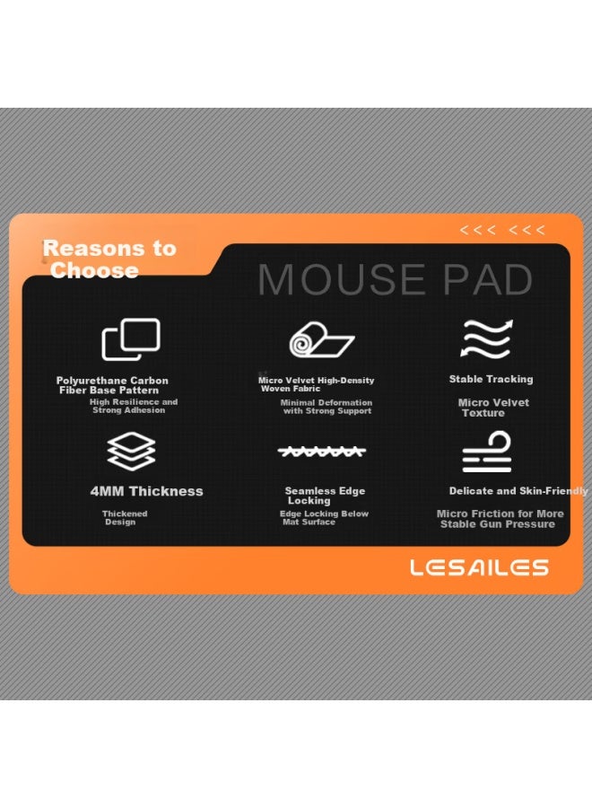 Lesailes Feidun Gaming Mouse Pad Fps Smooth Microfiber Woven Computer Desk Mat Carbon Fiber Texture Qck Heavy Chijian Craftsman Zero Fire Red Orange 480x400x4 - Image 1