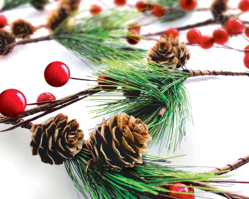 OLYPHAN Winter Garland Christmas Decoration of Red Berries Pine Cones  Evergreen Pine Needle  Unlit Holiday Berry Dcor for Home Kitchen Bar  Fireplace  Decorative Outdoor Greenery 6 Ft Long Clearance 