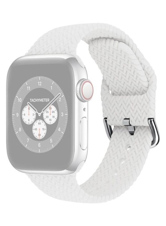 نيبمينينت سوار ساعة بديل من السيليكون المجدول مع إبزيم لساعة أبل سيريز 7/6/SE/5/4/3/2/1 مقاس 45/44/42 ملم أبيض - Image 1