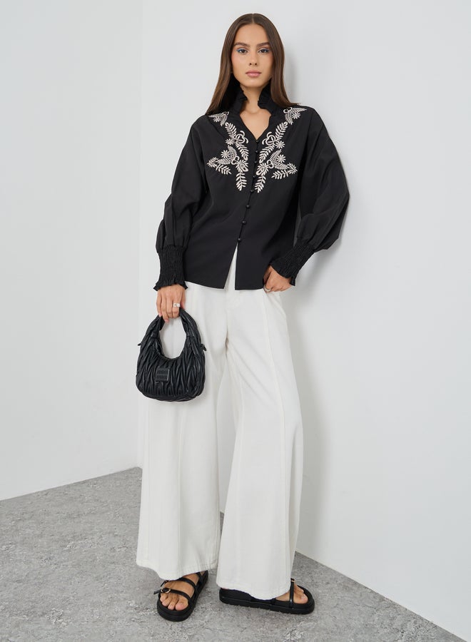 Take Two Floral Embroidery Buttoned Oversized Shirt - Image 2
