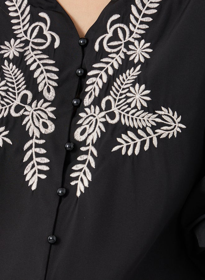 Take Two Floral Embroidery Buttoned Oversized Shirt - Image 3